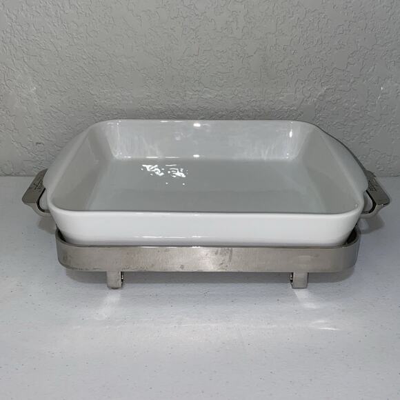 All-Clad Ceramic White Square Casserole Dish Oven Baker Pillivuyt Trivet Holder - Picture 1 of 10